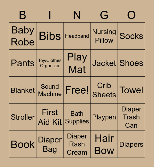 Baby Pond's Gift Bingo Card