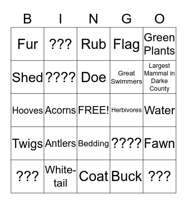 White-Tailed Deer Bingo  Bingo Card