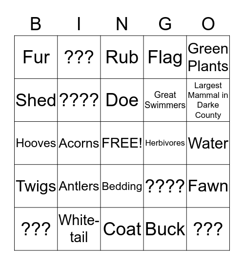 White-Tailed Deer Bingo  Bingo Card