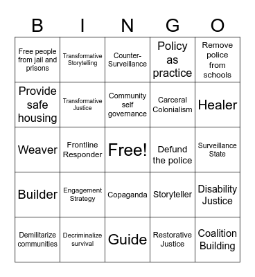 An Abolitionists Bingo Card