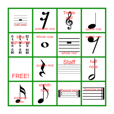 Music notes and symbols CUARTO GRADO Bingo Card