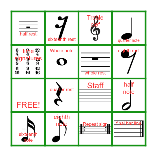 Music notes and symbols CUARTO GRADO Bingo Card