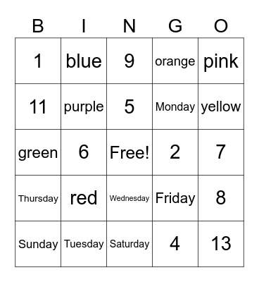 Spanish Bingo Card