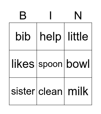 Time to Eat Bingo Card