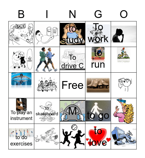 Infinitive Verbs Bingo Card