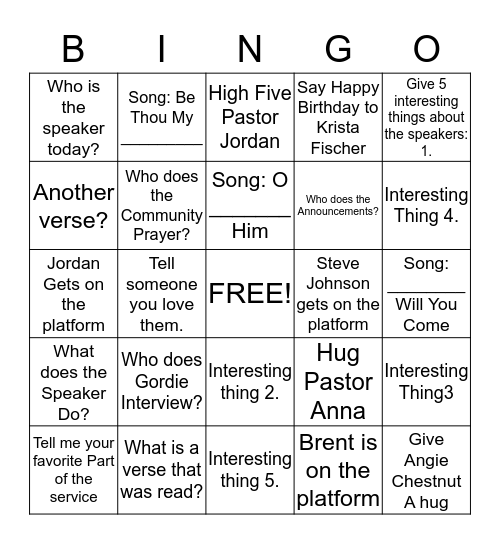 August 16th Bingo Card