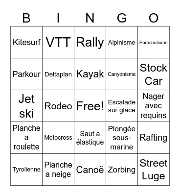 Les Sports Extreme Bingo Card