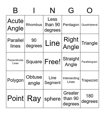 Geometry Bingo Card