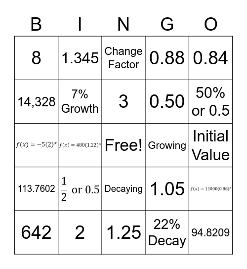 Exponential Review Bingo Card