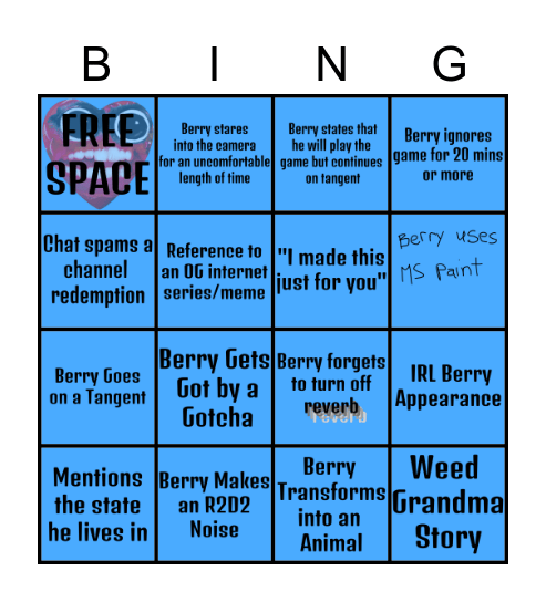 Berry Bebop Bingo Card