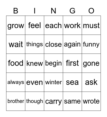 200 HFW Bingo List 1 Bingo Card
