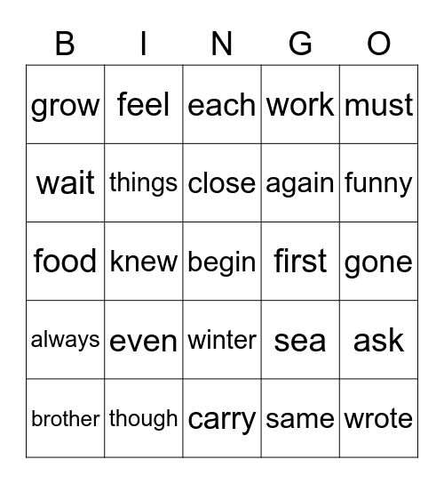 200 HFW Bingo List 1 Bingo Card