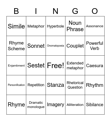 Poetric methods Bingo Card