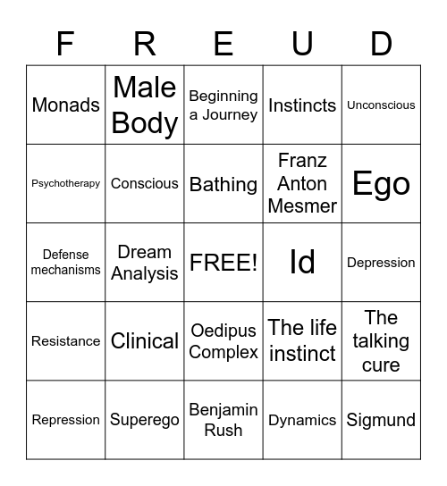 FREUD Bingo Card