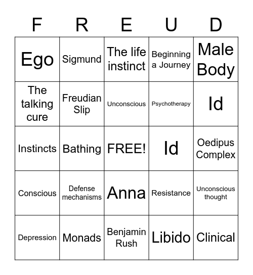 FREUD Bingo Card