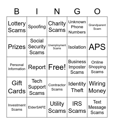 Fraud and Scam Bingo Card