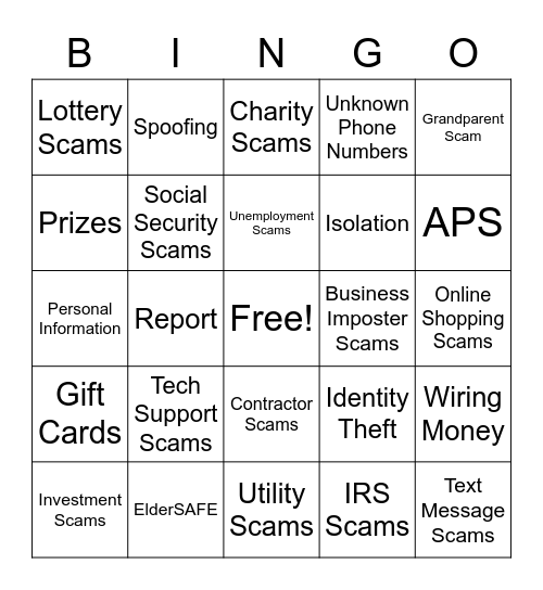 Fraud and Scam Bingo Card