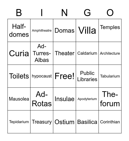 Homes and towns Bingo Card