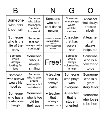 After School Program Bingo Card