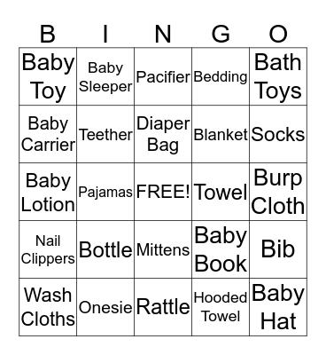 Baby Shower Bingo Card