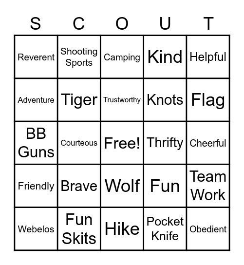 CUB SCOUT BINGO Card