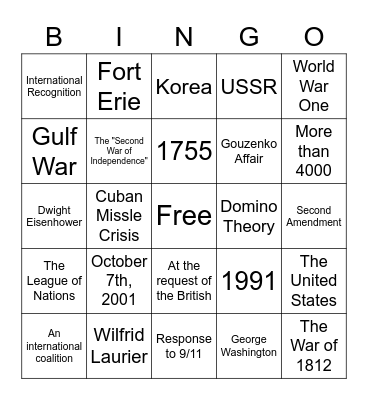Colonial Tutorial Assignment Bingo Card