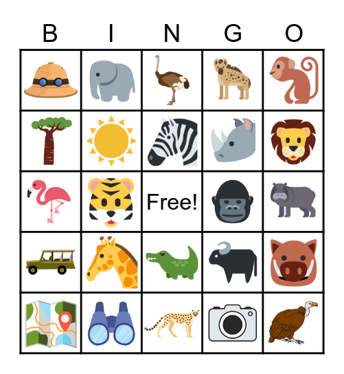 Safari Bingo Card