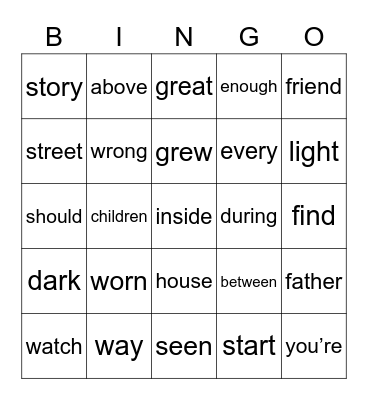 200 HFW Bingo List 3 Bingo Card
