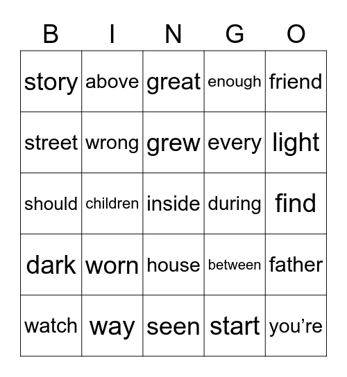 200 HFW Bingo List 3 Bingo Card