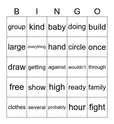 200 HFW Bingo List 4A Bingo Card