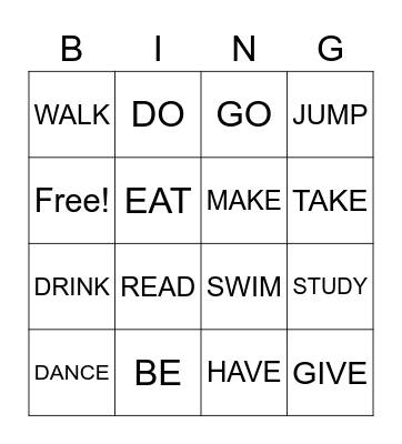 Simple Present verbs Bingo Card