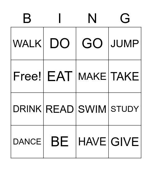 Simple Present verbs Bingo Card