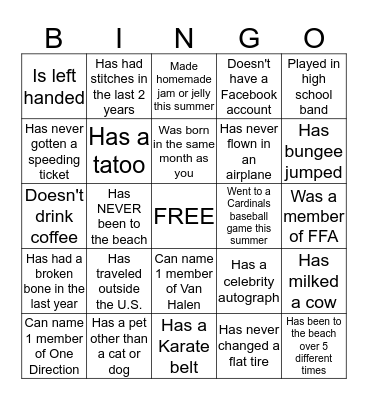 Human Bingo Card