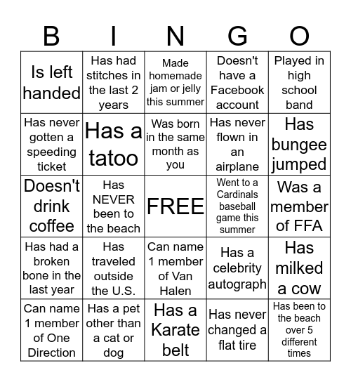 Human Bingo Card