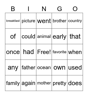 Untitled Bingo Card