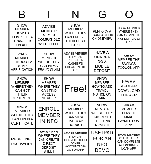 NFO Bingo Card