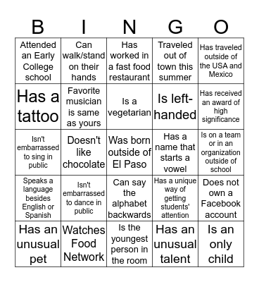 Find Someone Who... BINGO Card