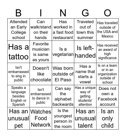 Find Someone Who... BINGO Card