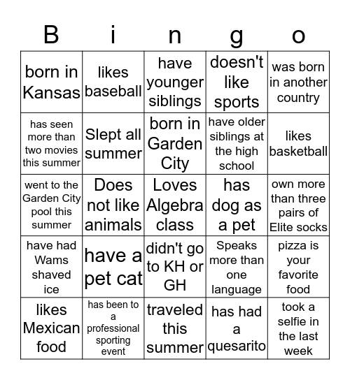 Get to know you   Bingo Card