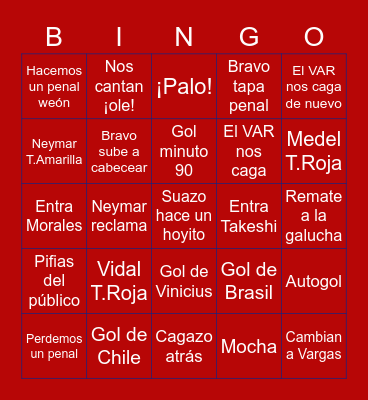 Brasil vs Chile 2022 Bingo Card