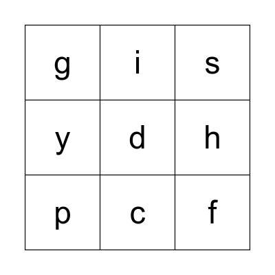 Lowercase ABC Bingo Card