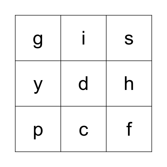 Lowercase ABC Bingo Card
