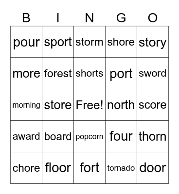 /or/ bingo Card