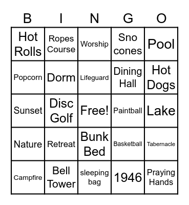 Camp Bingo Card