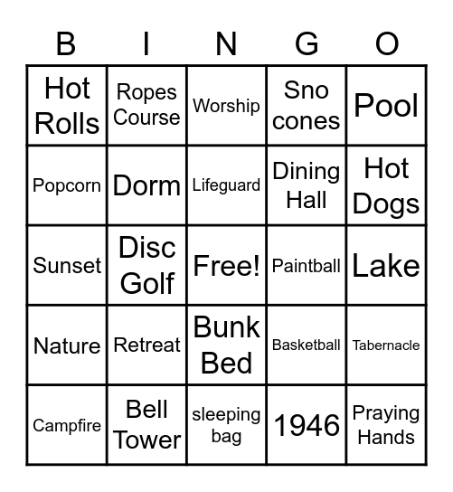 Camp Bingo Card