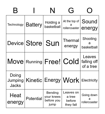 ENERGY BINGO Card