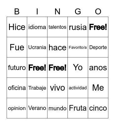 La clase de conversación Bingo Card