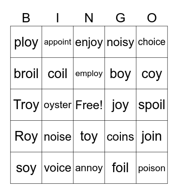 2nd grade oy,oi Bingo Card