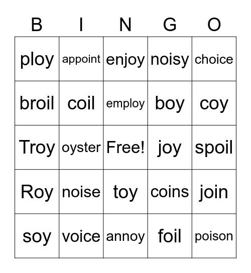 2nd grade oy,oi Bingo Card