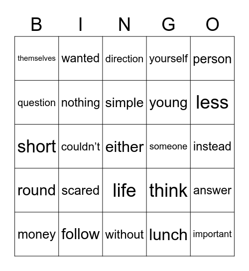 200 HFW Bingo List 5A Bingo Card